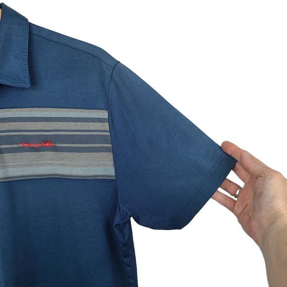 Travis Mathew blue striped details pima cotton blend polo shirt men's large - Picture 4 of 14